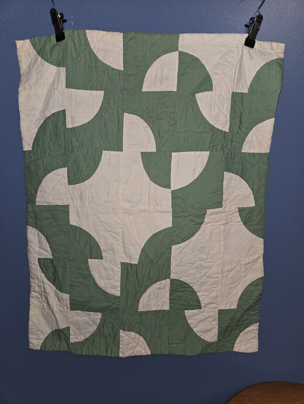 Green and White Modern Geometric Quilt Throw-FOOLS PUZZLE.